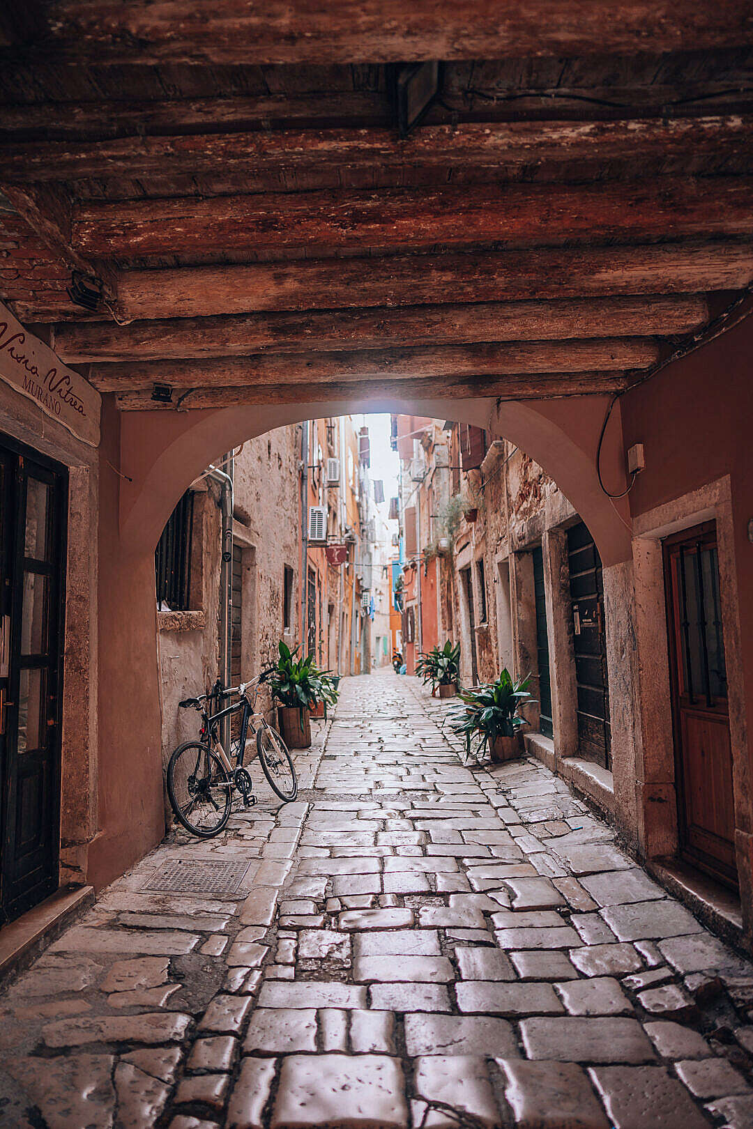 Typical Old Narrow Street in Rovinj, Croatia