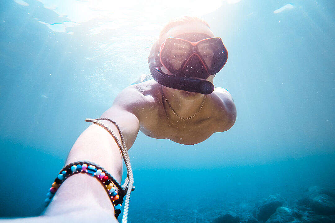 Download Underwater Diving Snorkeling Selfie in The Sea #2 FREE Stock Photo