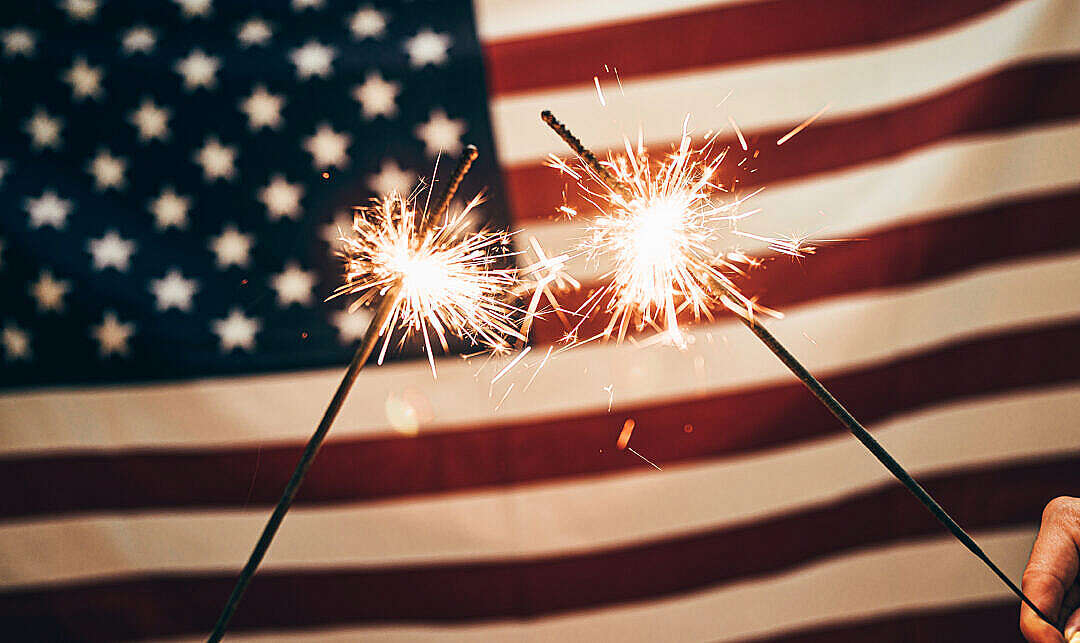 USA Flag and Sparklers