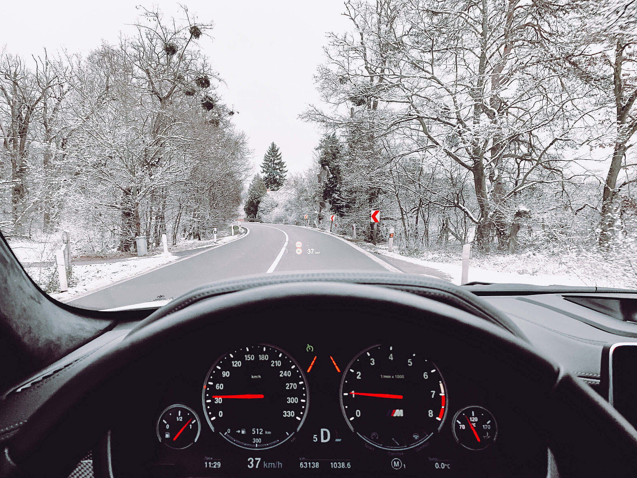 View from The Car Driving in Winter Free Stock Photo