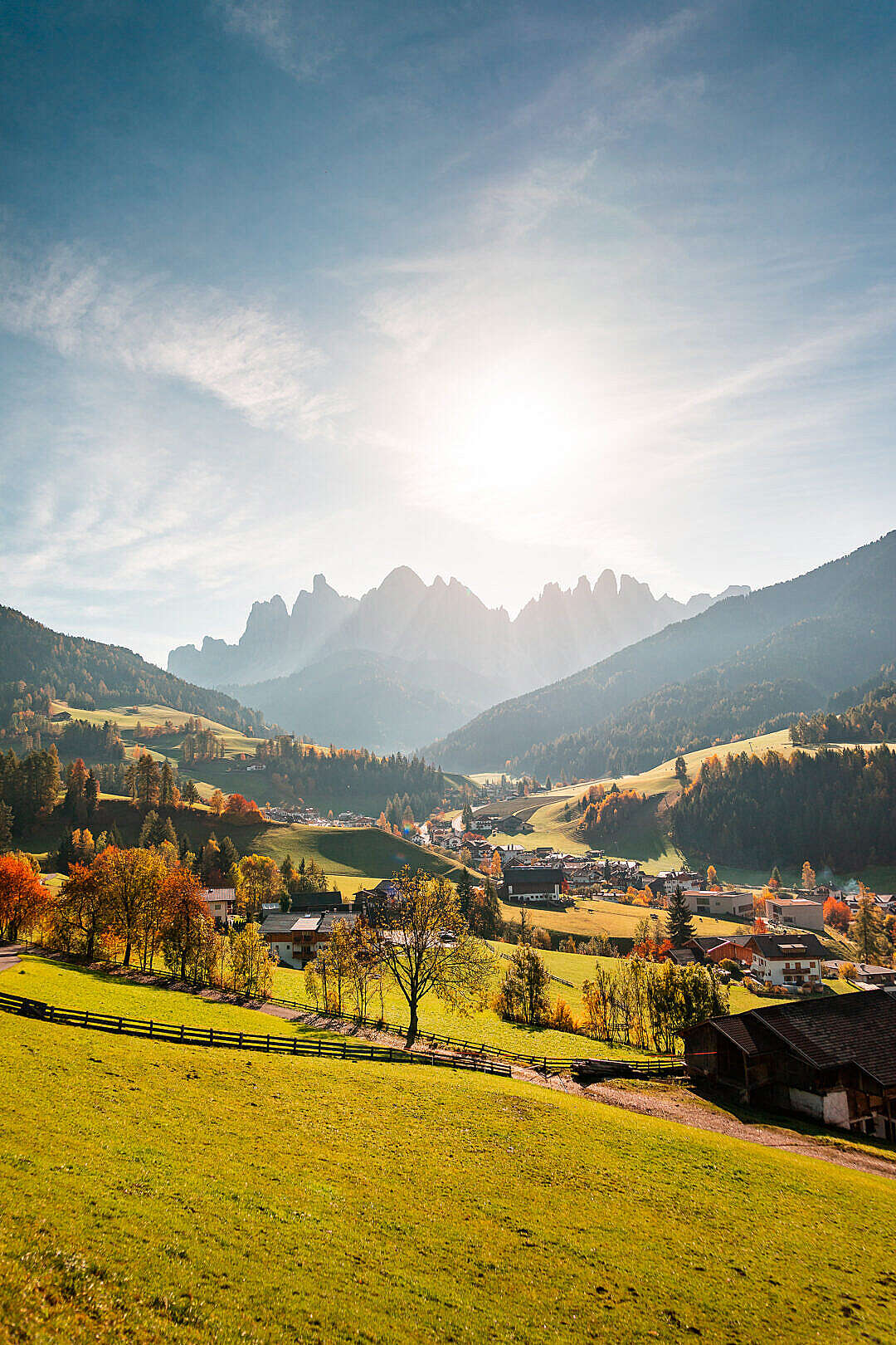 View of Ranui Village, Dolomites Italy