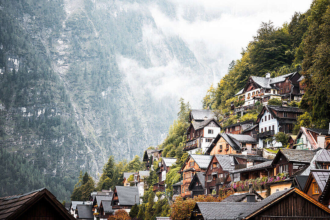 Download Vintage Fairytale Houses in Austrian Mountains FREE Stock Photo