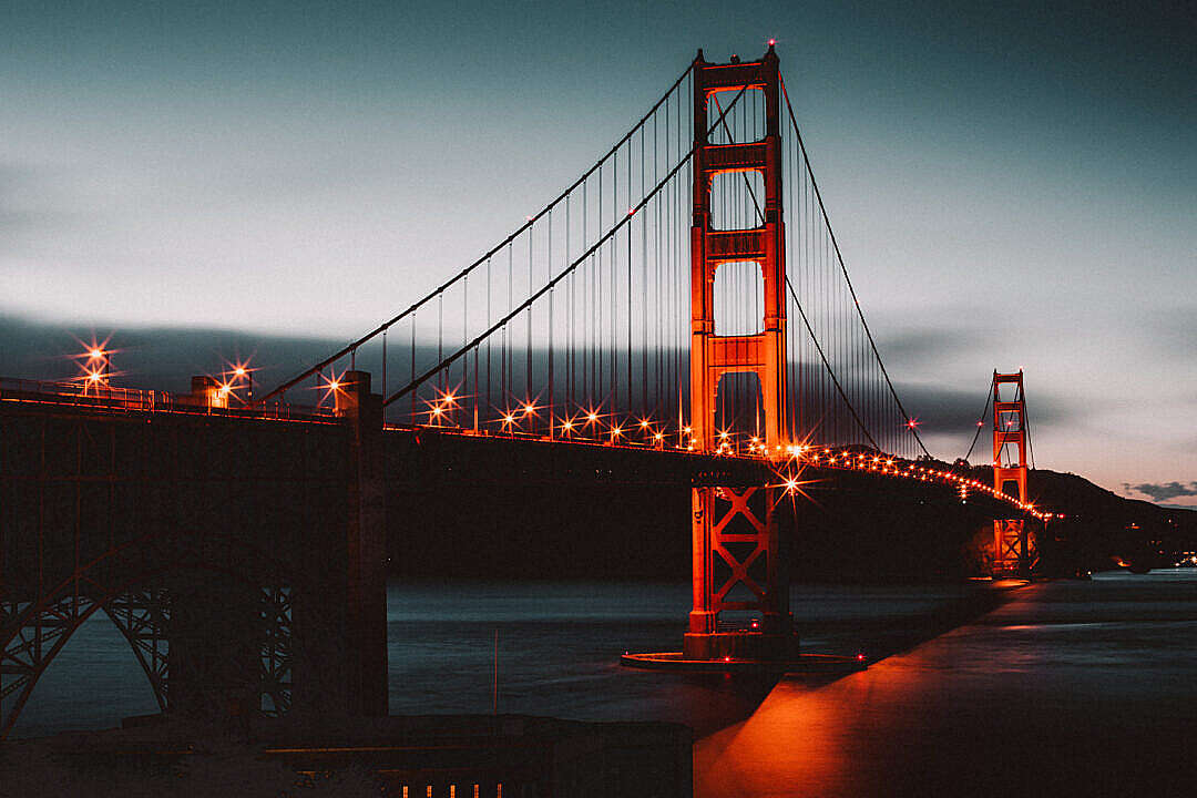 Download Vintage Golden Gate Bridge at Night FREE Stock Photo