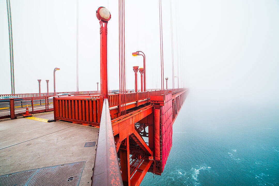 Download Walking on The San Francisco Golden Gate Bridge Covered in Fog FREE Stock Photo