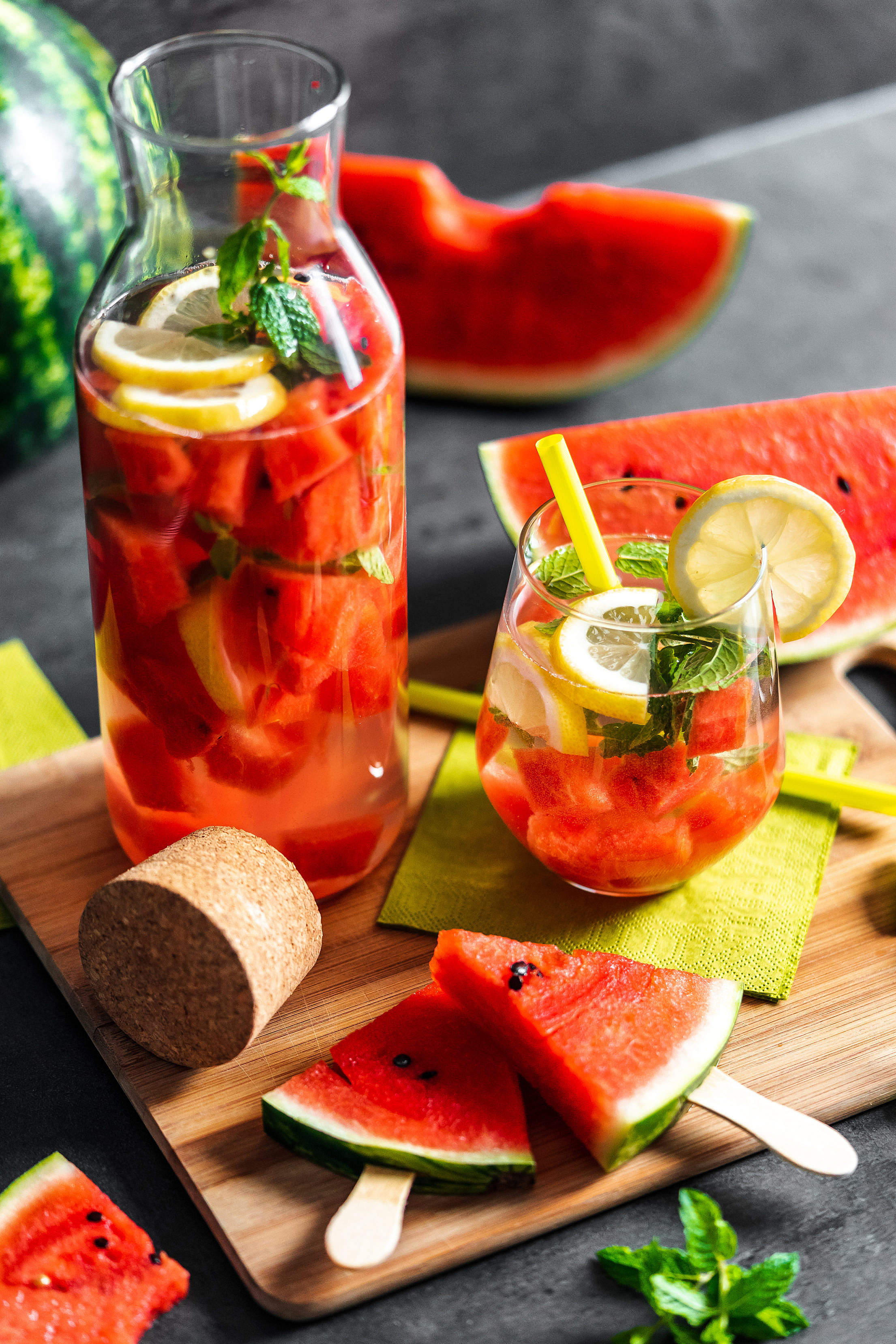 Watermelon Summer Drink with Watermelon Popsicles Free Stock Photo
