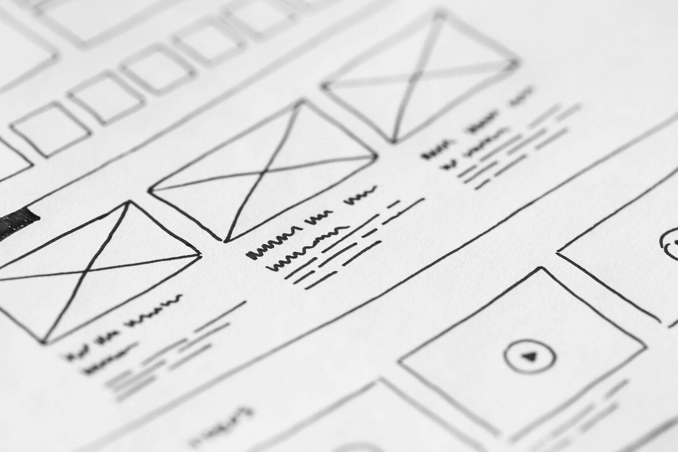 Website Layout Wireframe Ideas Sketched on Paper Free Stock Photo
