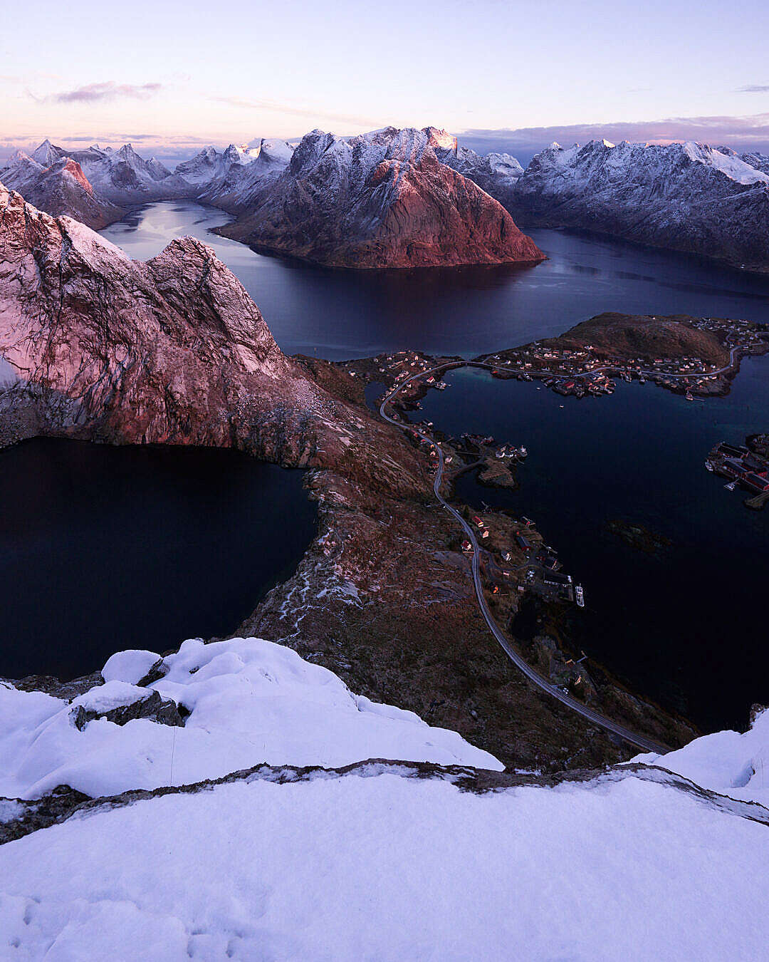 Download Winter Sunrise Glow at Lofoten Islands in Norway FREE Stock Photo