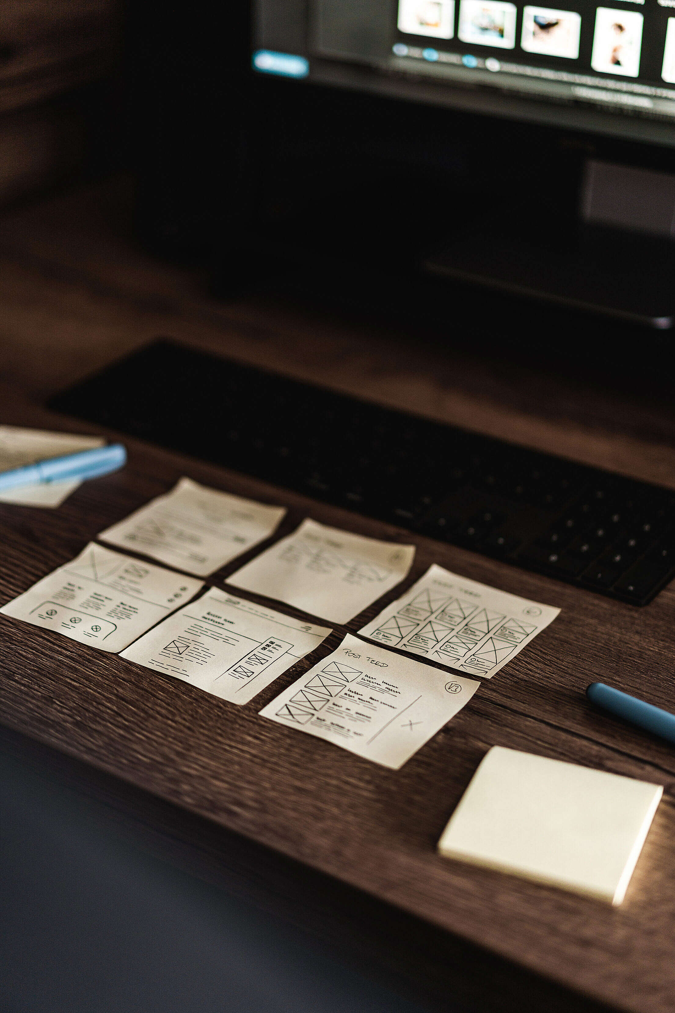 Wireframe site Design Layout Ideas on Sticky Notes Free Stock Photo