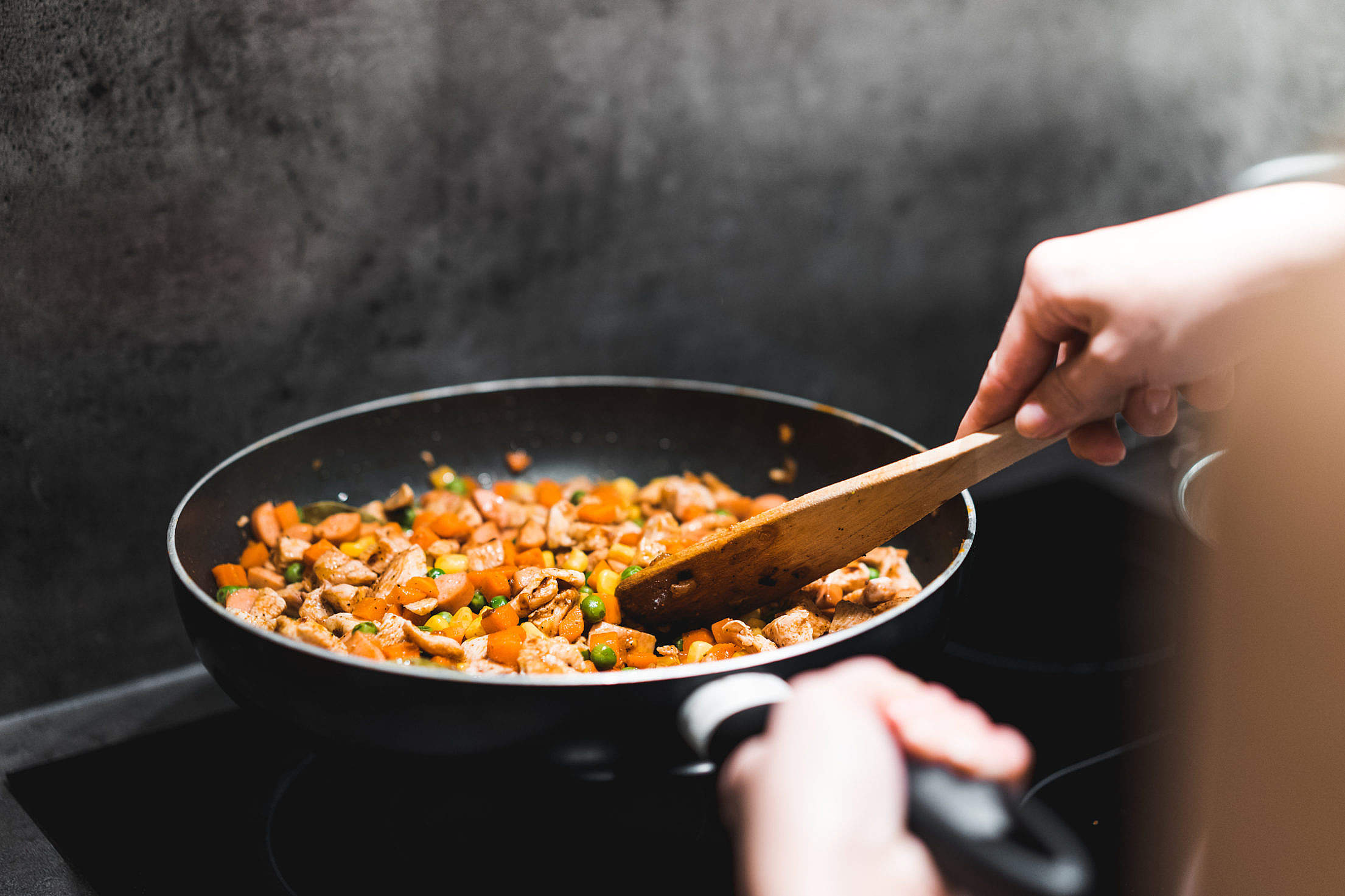 Wok Stir Fry Chicken and Vegetables Free Stock Photo