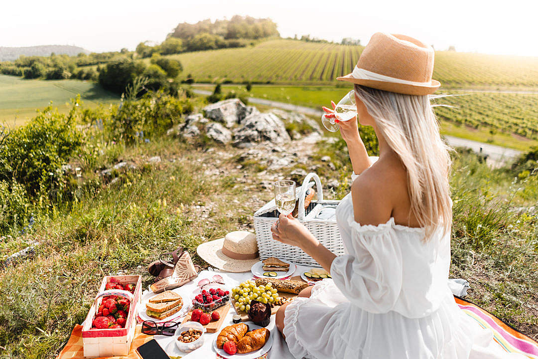 Download Woman Enjoying a Picnic in South Moravia Wine Region FREE Stock Photo