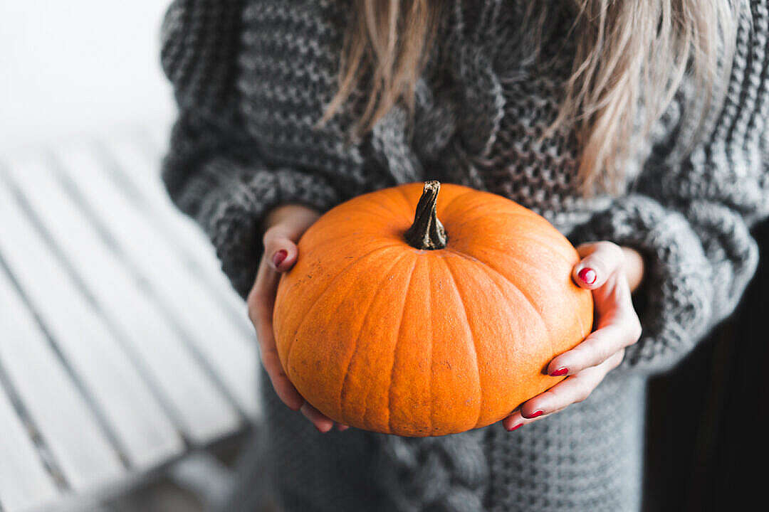 Download Woman Holding a Pumpkin FREE Stock Photo