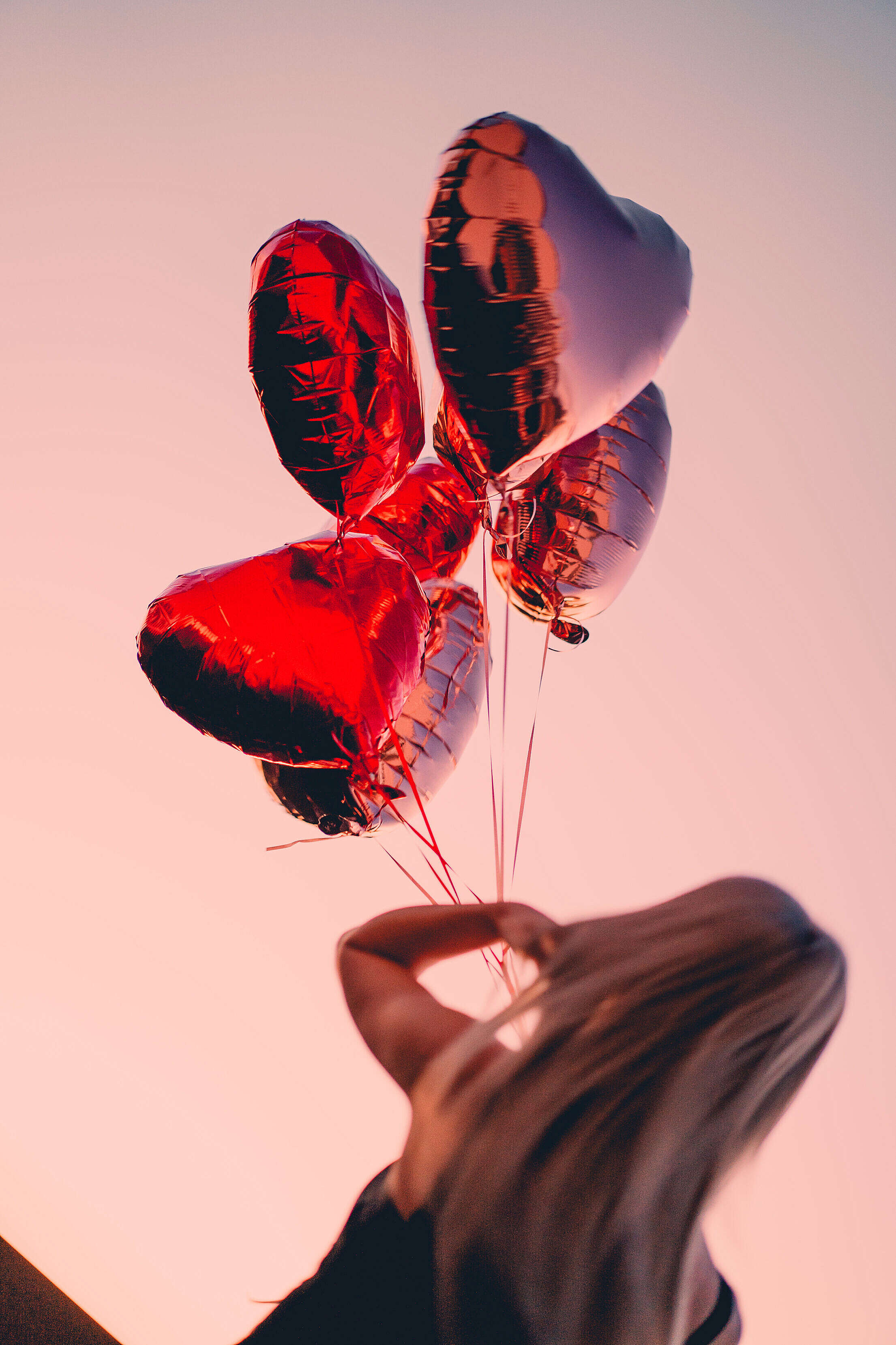 Woman in Love Holding Heart Shaped Balloons Outdoors Free Stock Photo