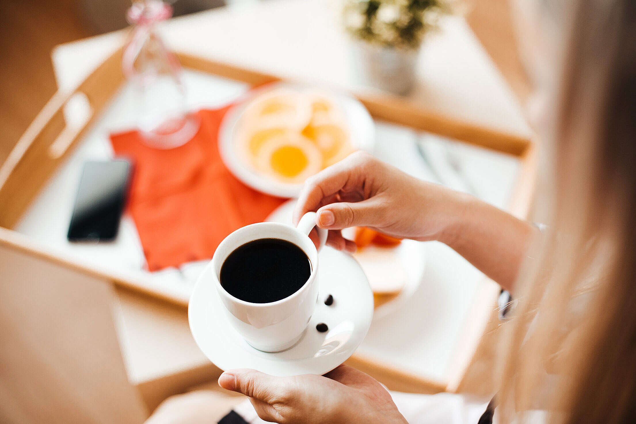 Woman with Morning Coffee & Breakfast Free Stock Photo