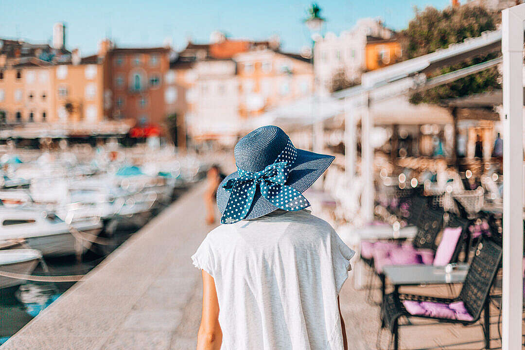 Young Girl Walking in Croatian City Rovinj