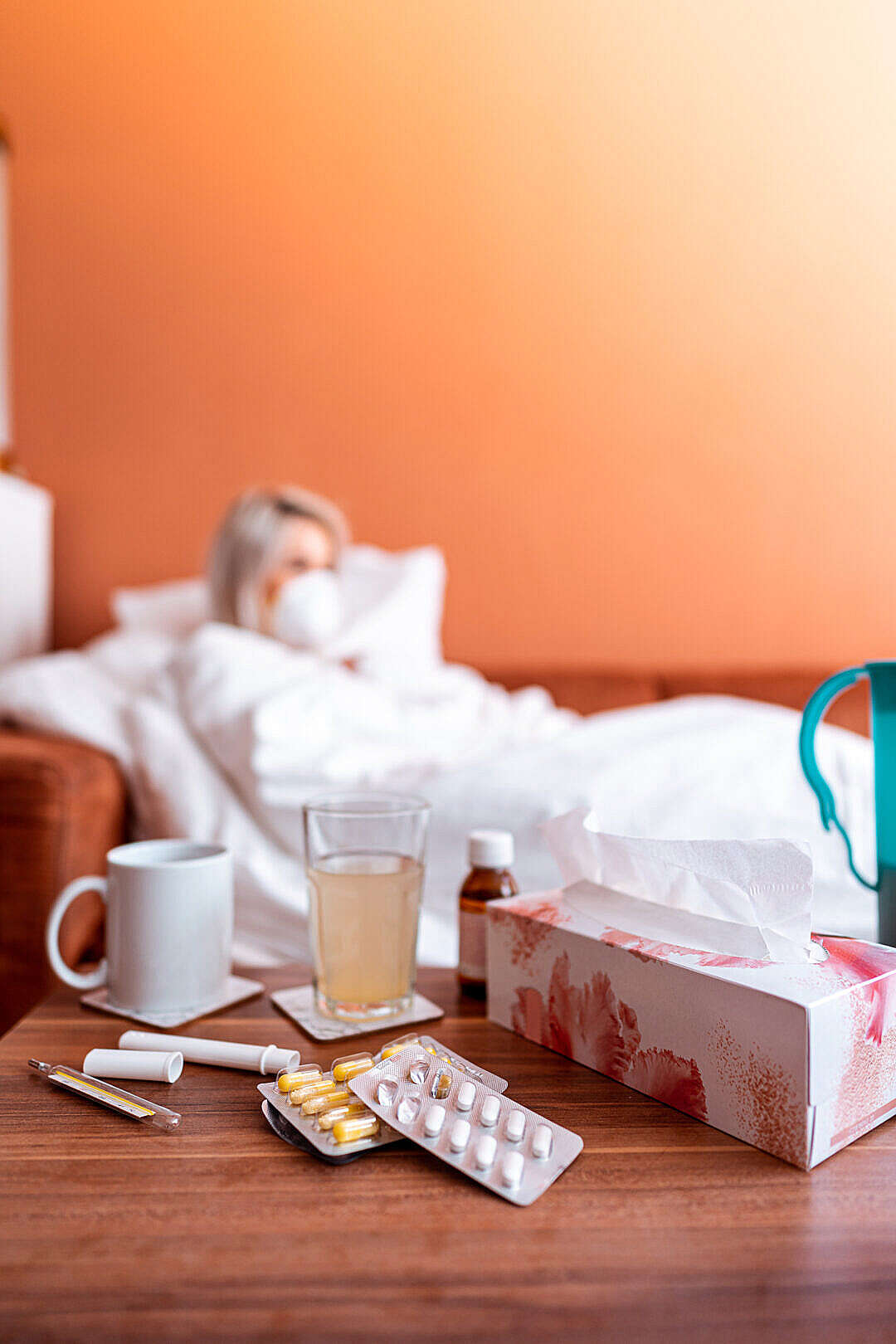 Download Young Sick Woman at Home in Corona Quarantine FREE Stock Photo