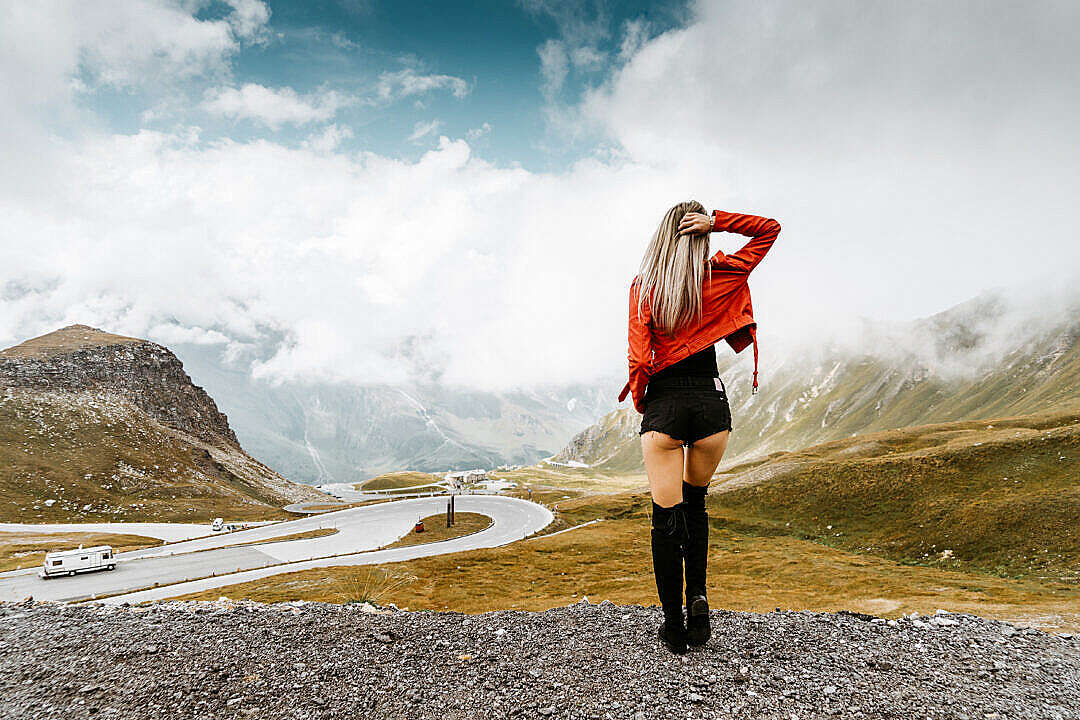 Download Young Woman and Scenic View of Grossglockner Austria FREE Stock Photo