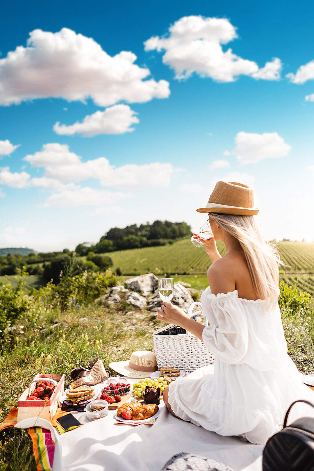 Young Woman Enjoying a Picnic