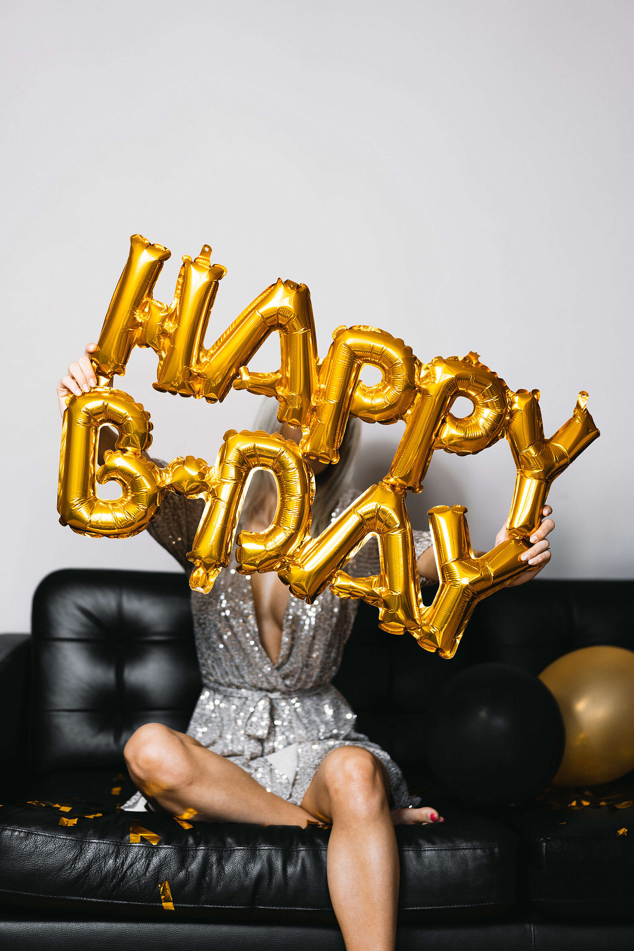 Young Woman Holding Inflatable Happy BDay Birthday Balloons Free Stock Photo