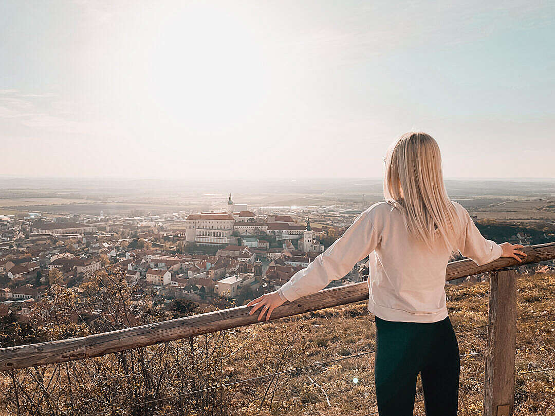 Young Woman Looking at Mikulov City