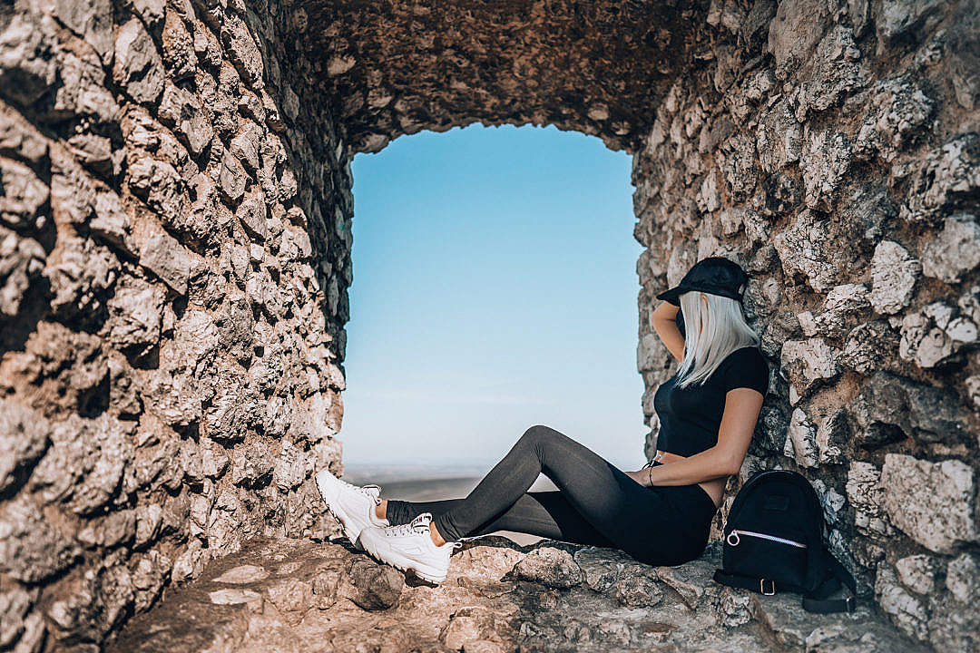 Young Woman Traveling with Face Mask